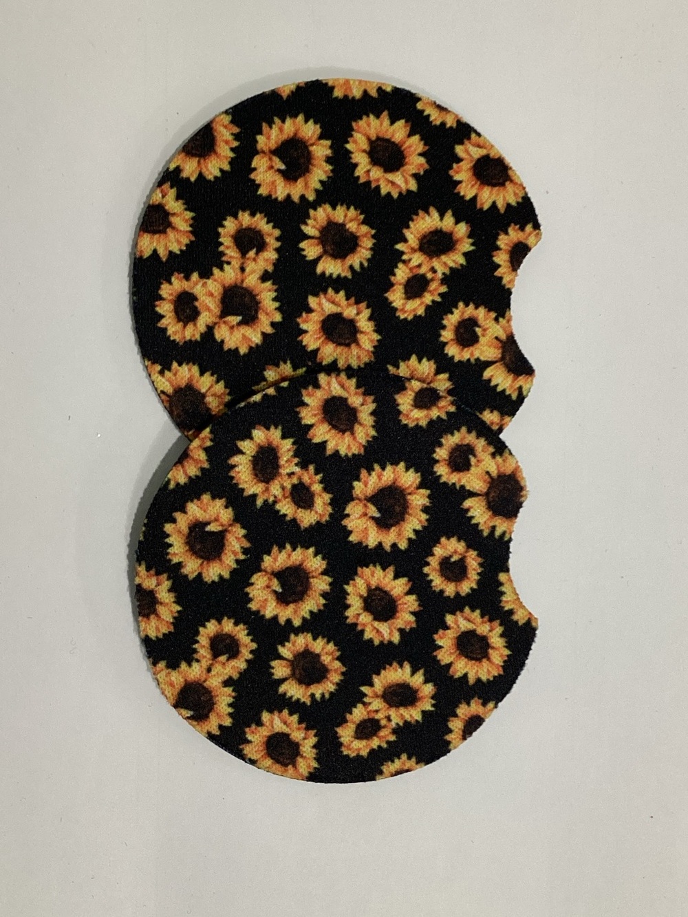 Sunflower Pattern Car Coasters - Black & Yellow